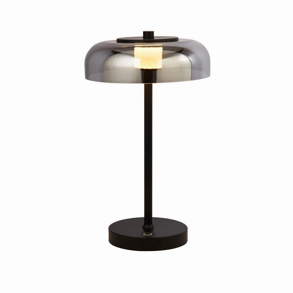 Frisbee 1 Light Black LED Table Lamp - Smoked Glass Shade energy-saving LED light