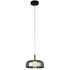 Frisbee 1 Light LED Black Pendant - Smoked Glass Shade ambient ceiling fixture