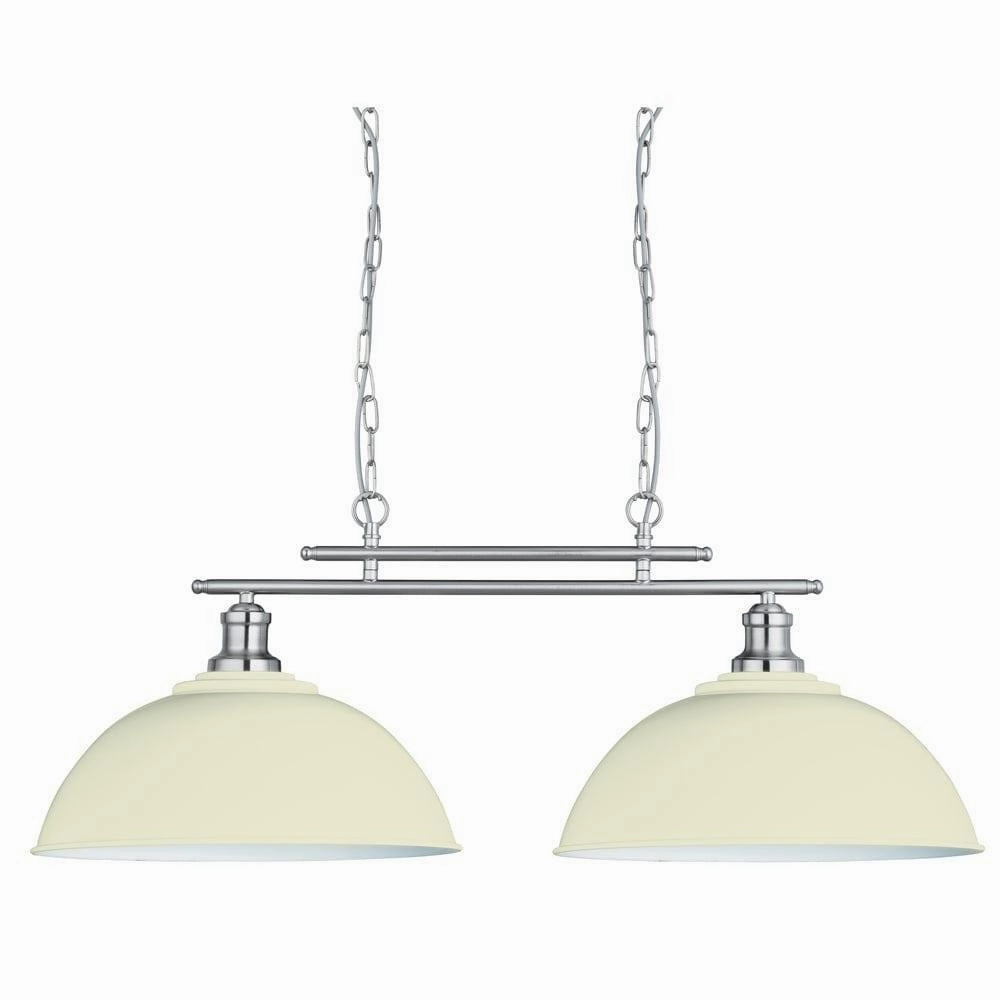 Fusion 2 Light Satin Silver Ceiling Bar & Cream Shades soft glow ceiling light