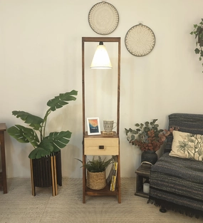 Gabrielle Wooden Floor Lamp with Brown Base and Jute Fabric Lampshade (BULB NOT INCLUDED) creative lampshade design