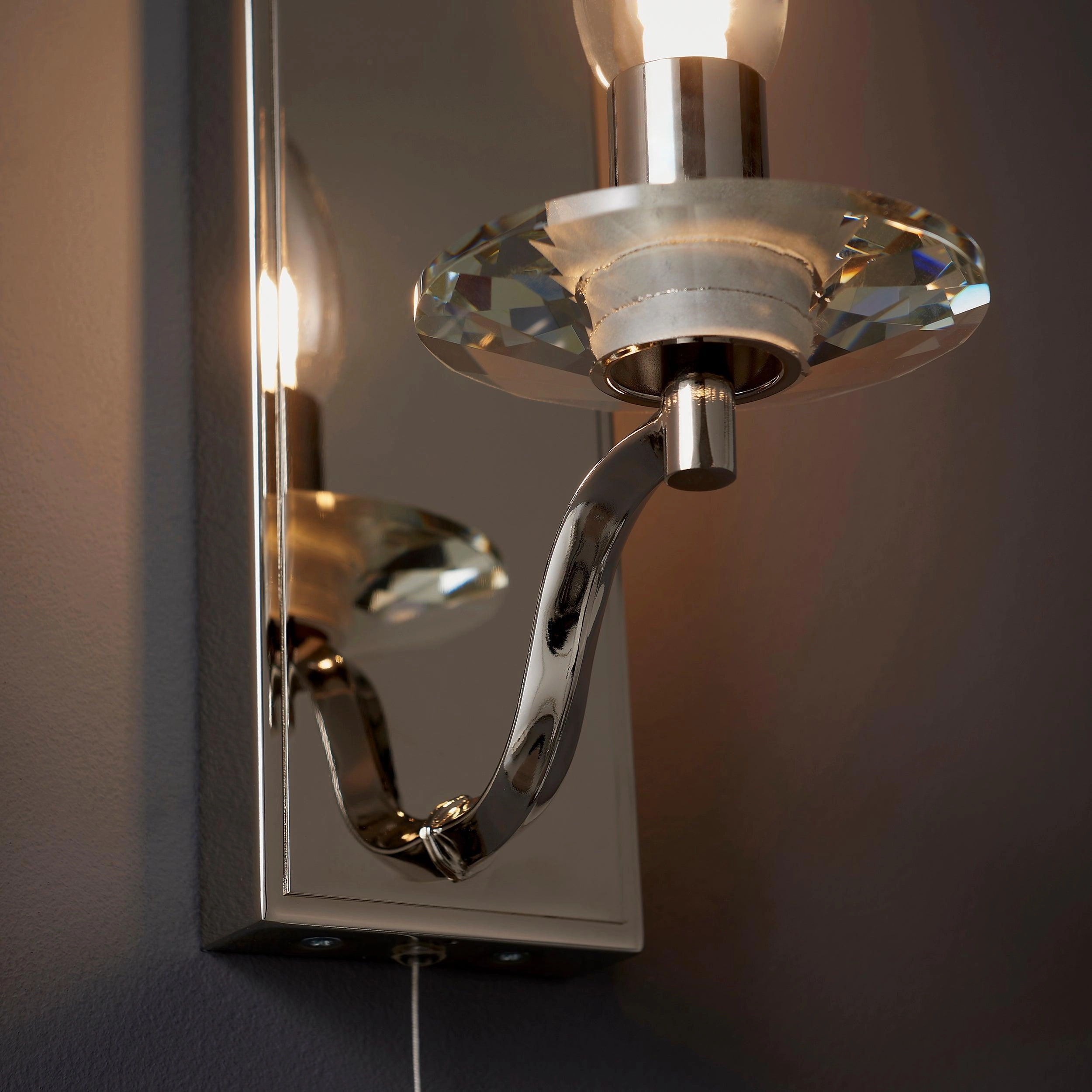 Garland Nickel Art Deco Bathroom Wall Light - Pull Switch