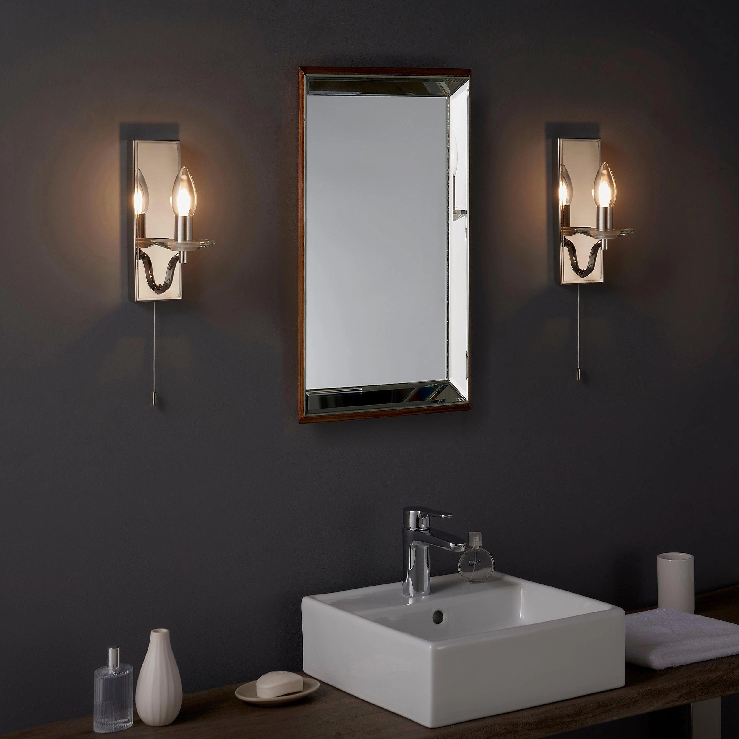 Garland Nickel Art Deco Bathroom Wall Light - Pull Switch