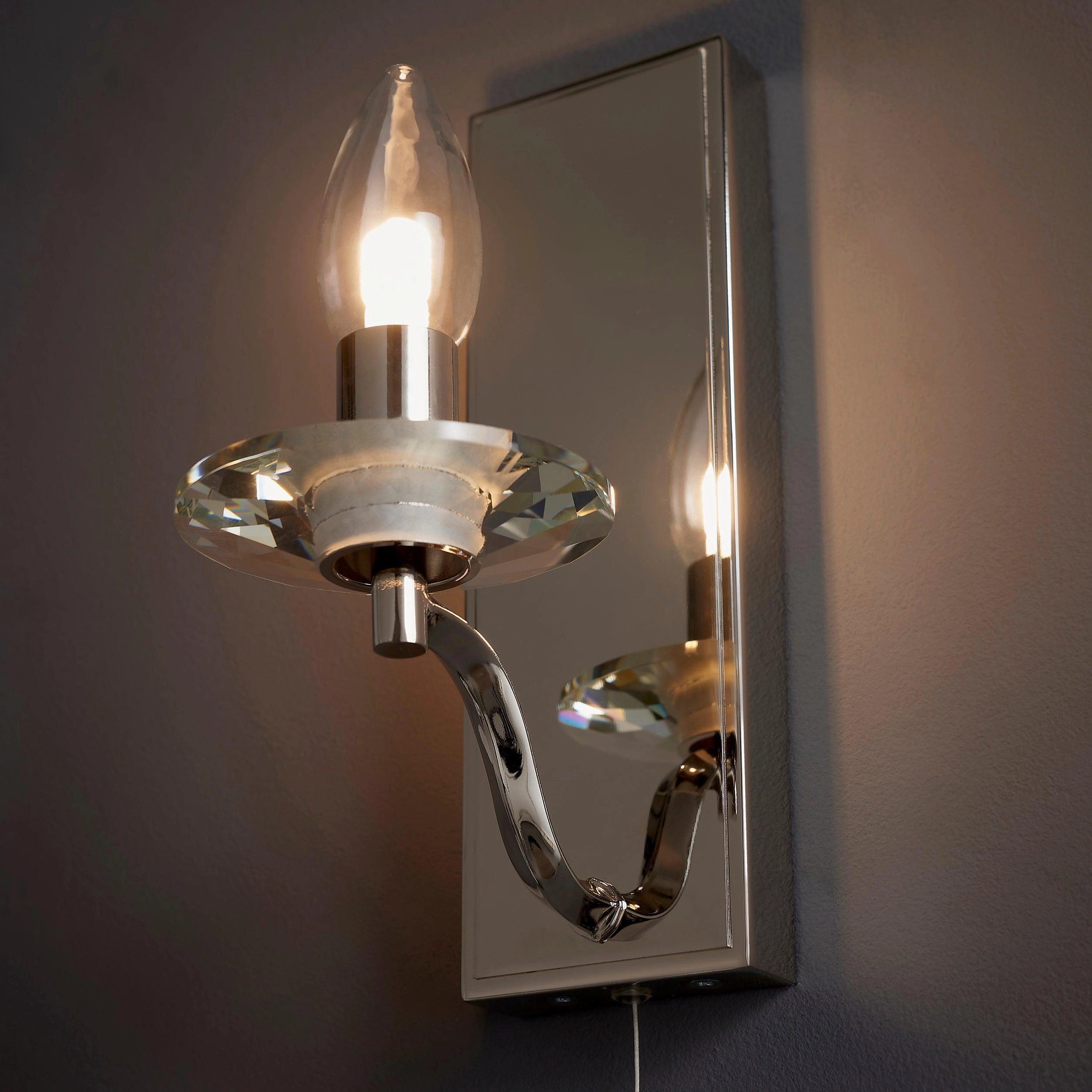 Garland Nickel Art Deco Bathroom Wall Light - Pull Switch