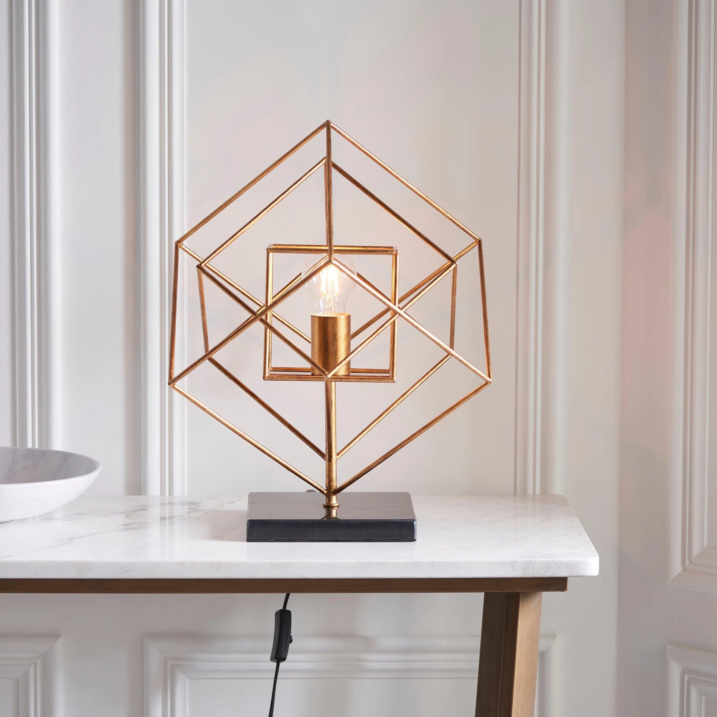 Geometric Gold Leaf Table Lamp - Black Marble Base