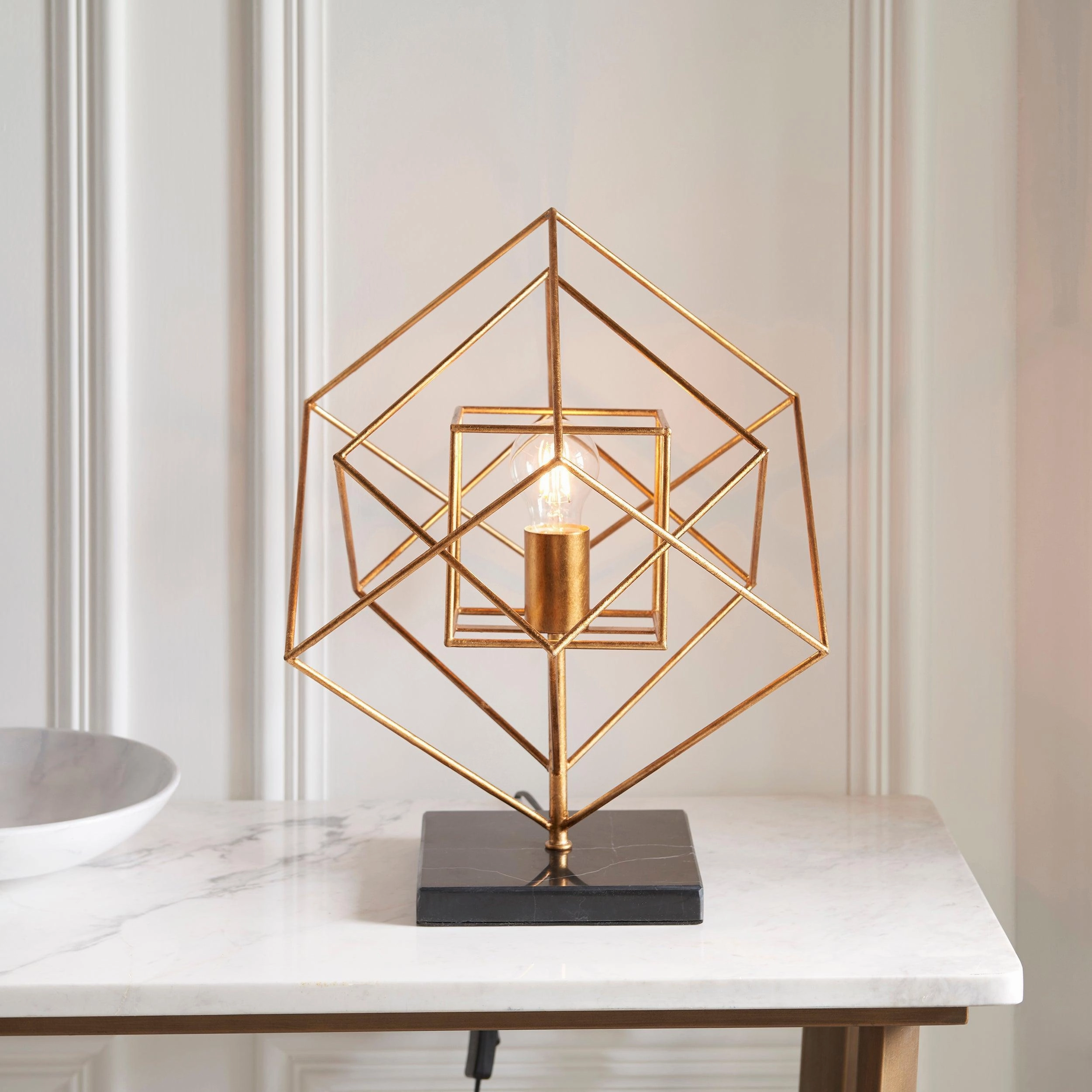 Geometric Gold Leaf Table Lamp - Black Marble Base