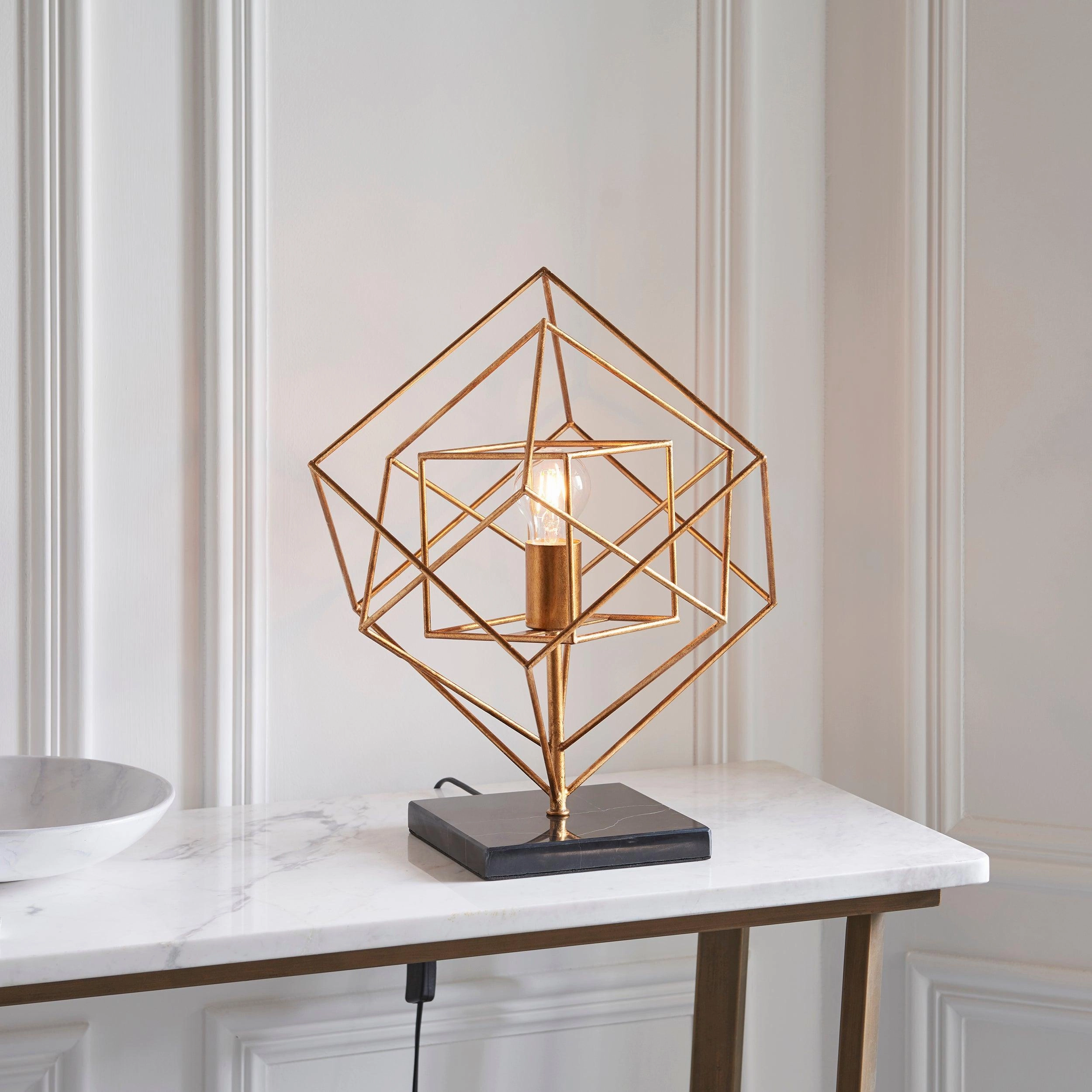 Geometric Gold Leaf Table Lamp - Black Marble Base