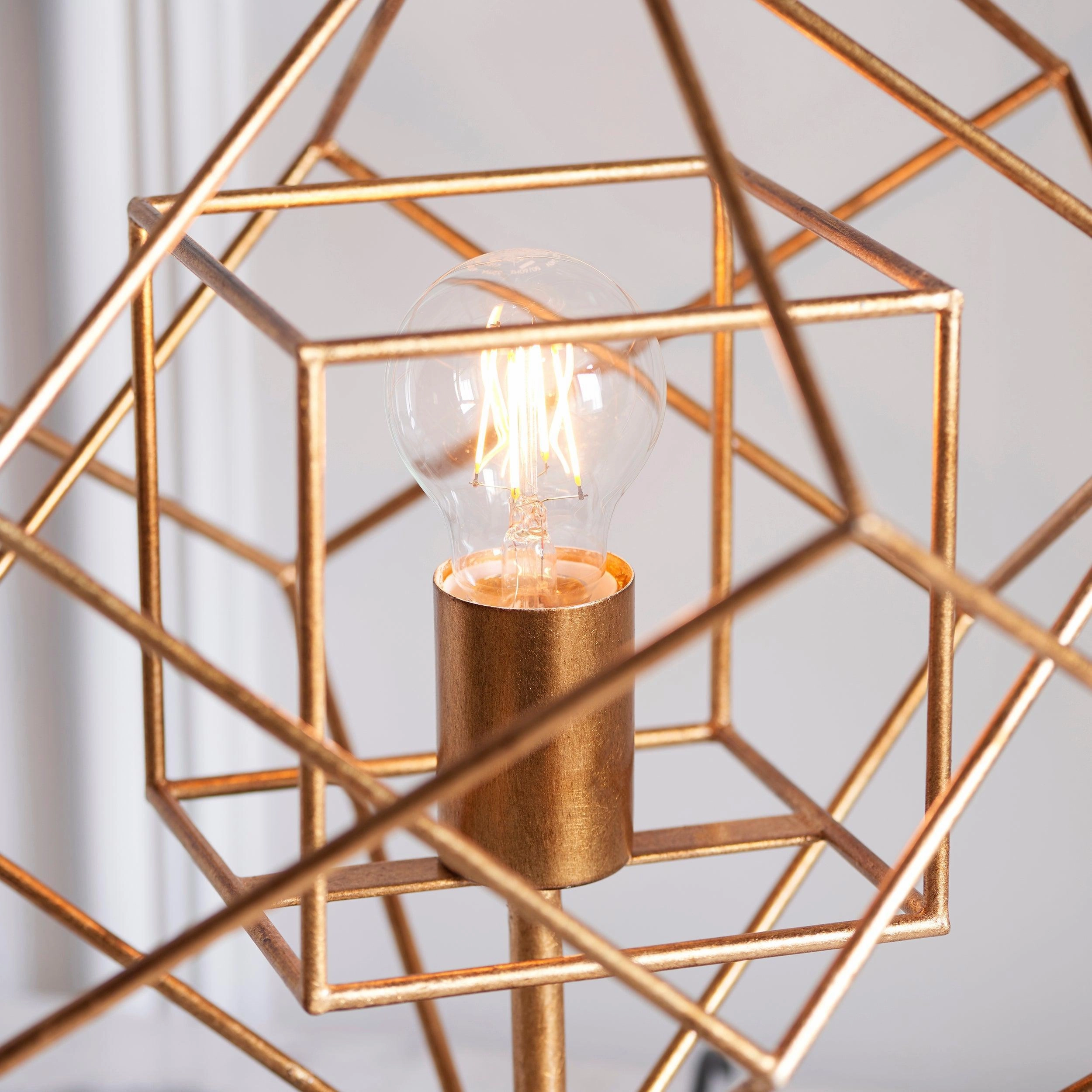 Geometric Gold Leaf Table Lamp - Black Marble Base