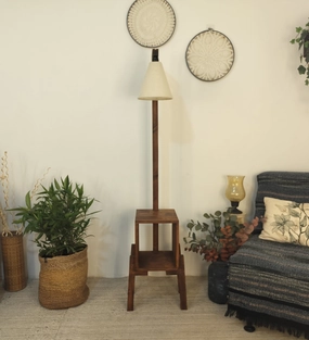 Gerard Wooden Floor Lamp with Brown Base and Jute Fabric Lampshade (BULB NOT INCLUDED) decorative ceiling fixture