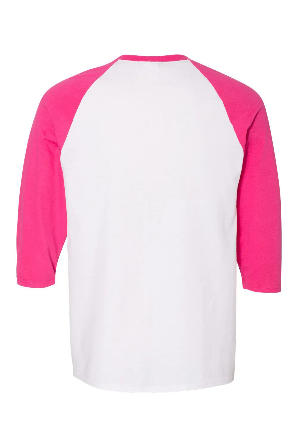 Gildan Mens 3/4 Sleeve Crewneck T-Shirt - White/Heliconia Pink  Affordable Clothing Gildan