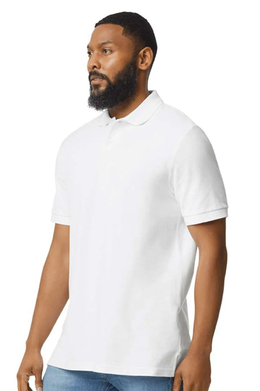 Gildan Mens Double Pique Short Sleeve Polo Shirt - White  Affordable Clothing Gildan