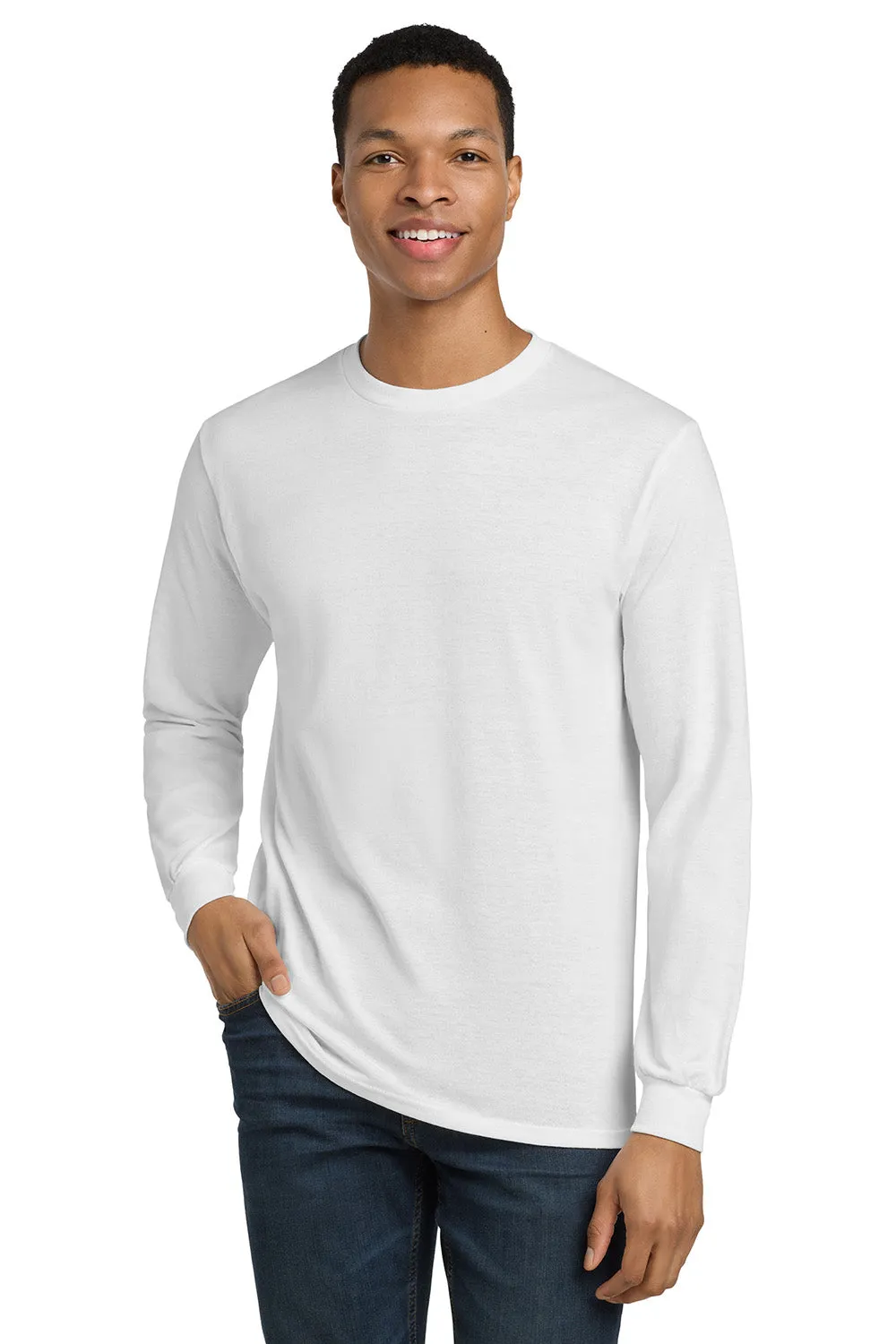 Gildan Mens DryBlend Moisture Wicking Long Sleeve Crewneck T-Shirt - White  Affordable Clothing Gildan