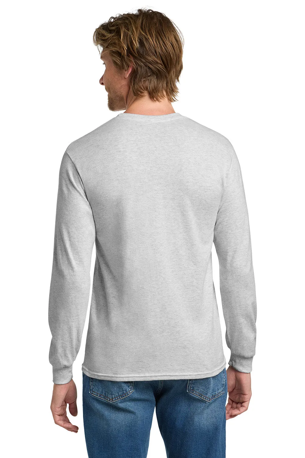 Gildan Mens Long Sleeve Crewneck T-Shirt - Ash Grey  Affordable Clothing Gildan