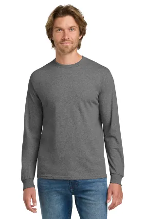 Gildan Mens Long Sleeve Crewneck T-Shirt - Heather Graphite Grey  Affordable Clothing Gildan