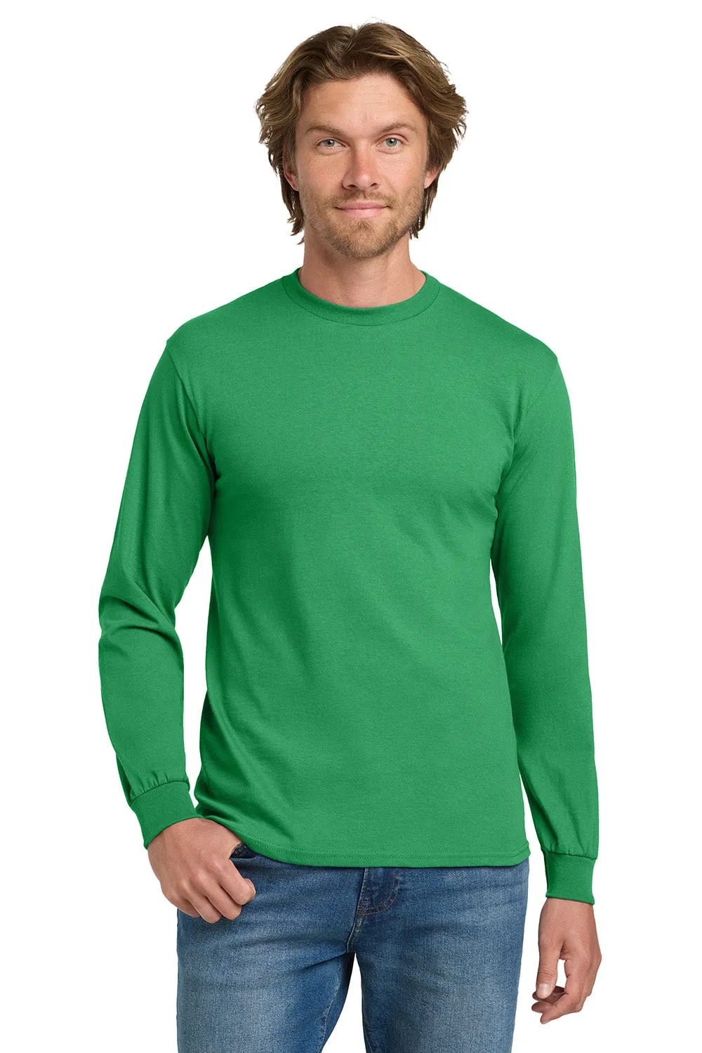 Gildan Mens Long Sleeve Crewneck T-Shirt - Irish Green  Affordable Clothing Gildan
