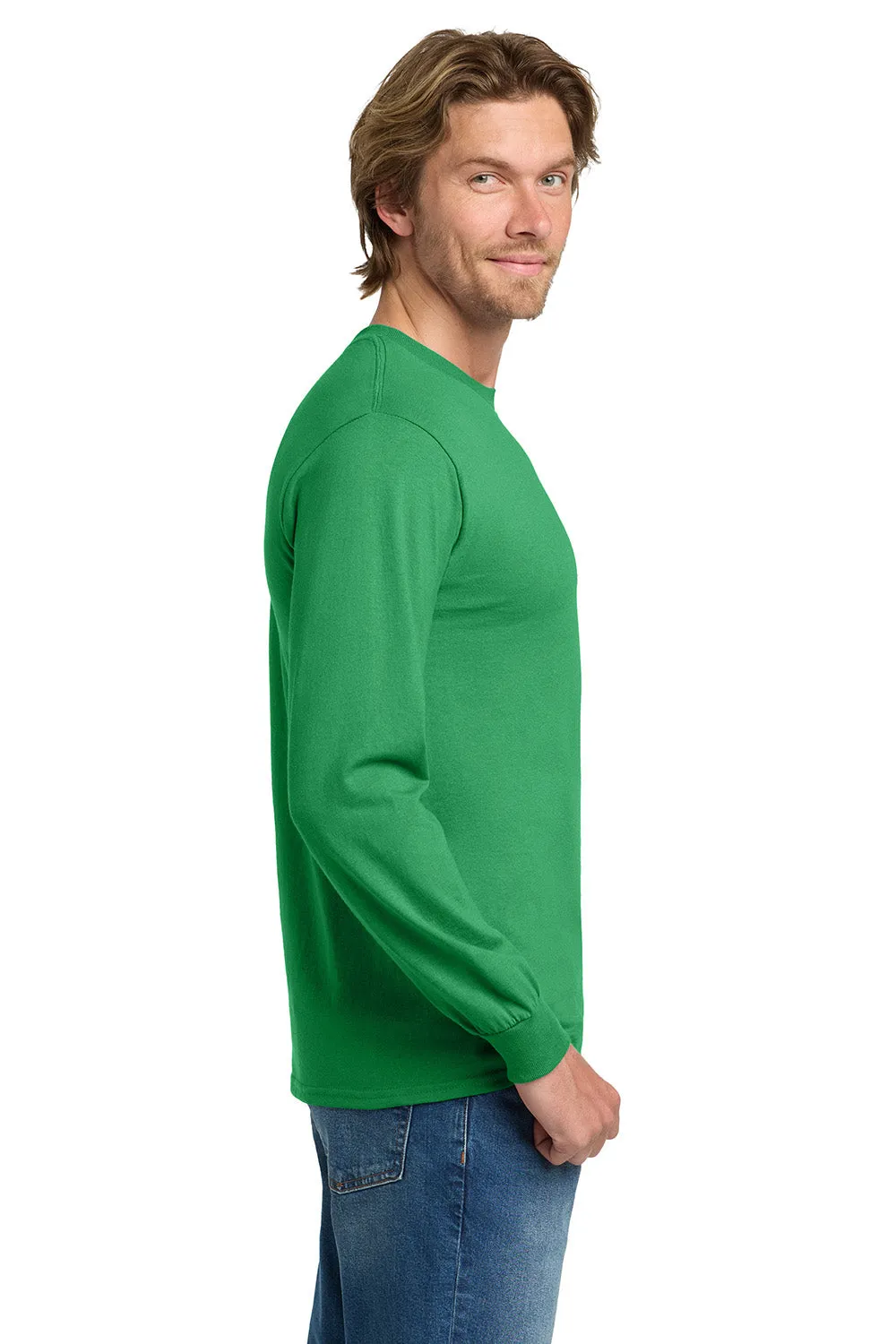 Gildan Mens Long Sleeve Crewneck T-Shirt - Irish Green  Affordable Clothing Gildan