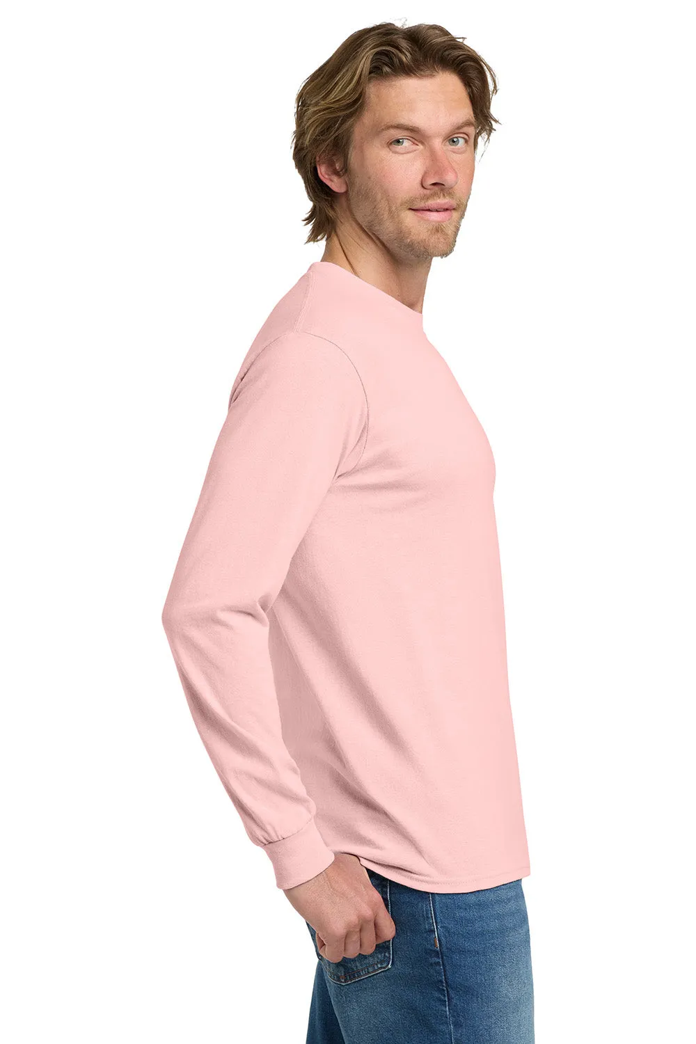 Gildan Mens Long Sleeve Crewneck T-Shirt - Light Pink  Affordable Clothing Gildan