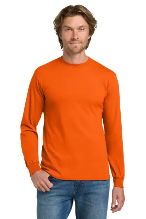 Gildan Mens Long Sleeve Crewneck T-Shirt - Orange  Affordable Clothing Gildan