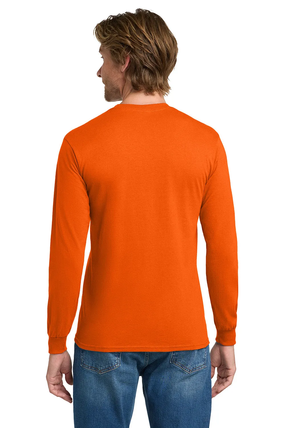 Gildan Mens Long Sleeve Crewneck T-Shirt - Orange  Affordable Clothing Gildan