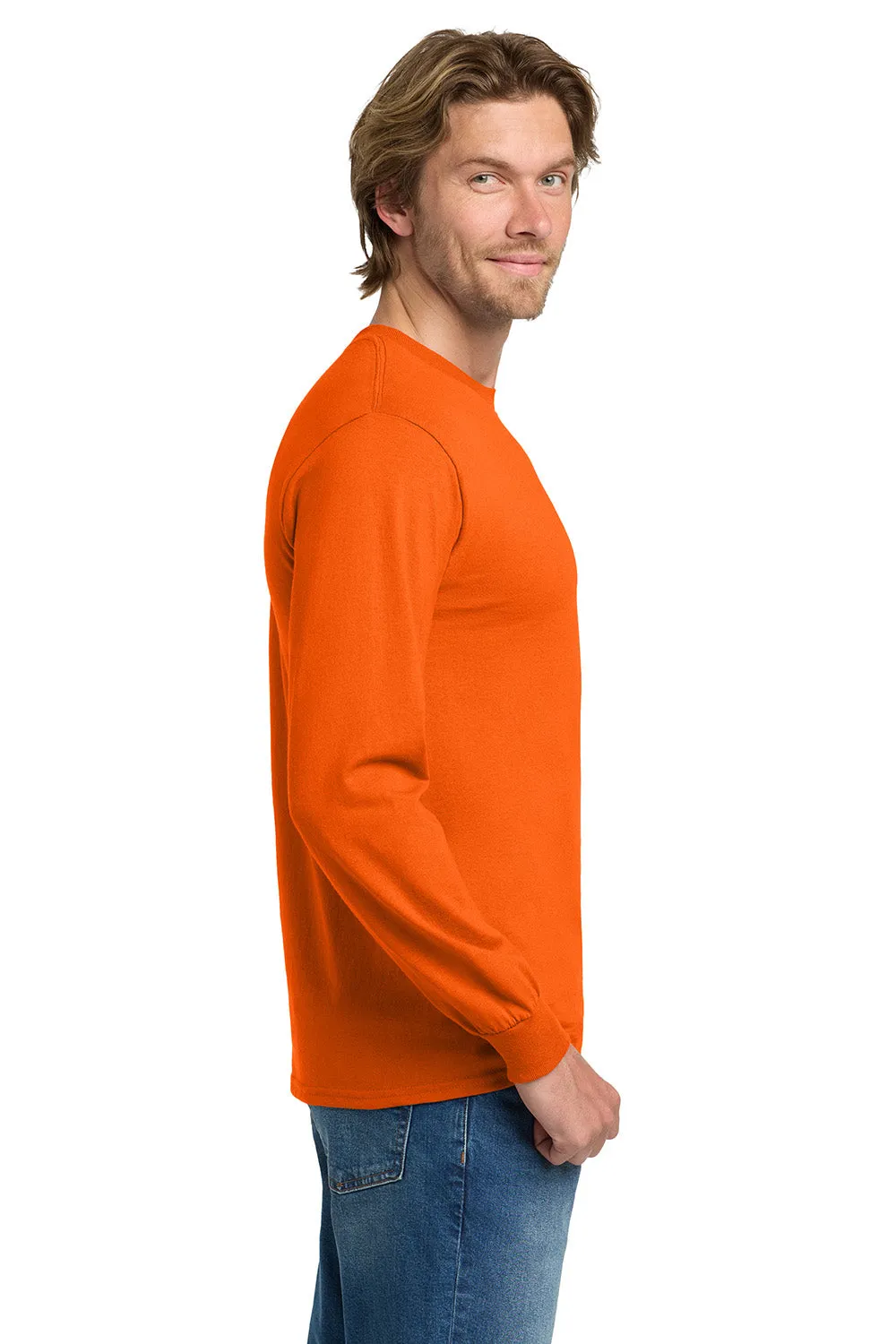 Gildan Mens Long Sleeve Crewneck T-Shirt - Orange  Affordable Clothing Gildan