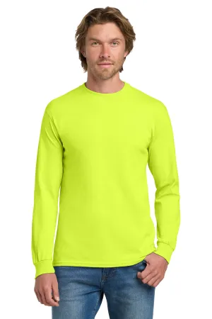 Gildan Mens Long Sleeve Crewneck T-Shirt - Safety Green  Affordable Clothing Gildan