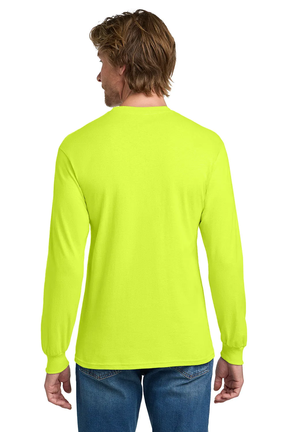 Gildan Mens Long Sleeve Crewneck T-Shirt - Safety Green  Affordable Clothing Gildan