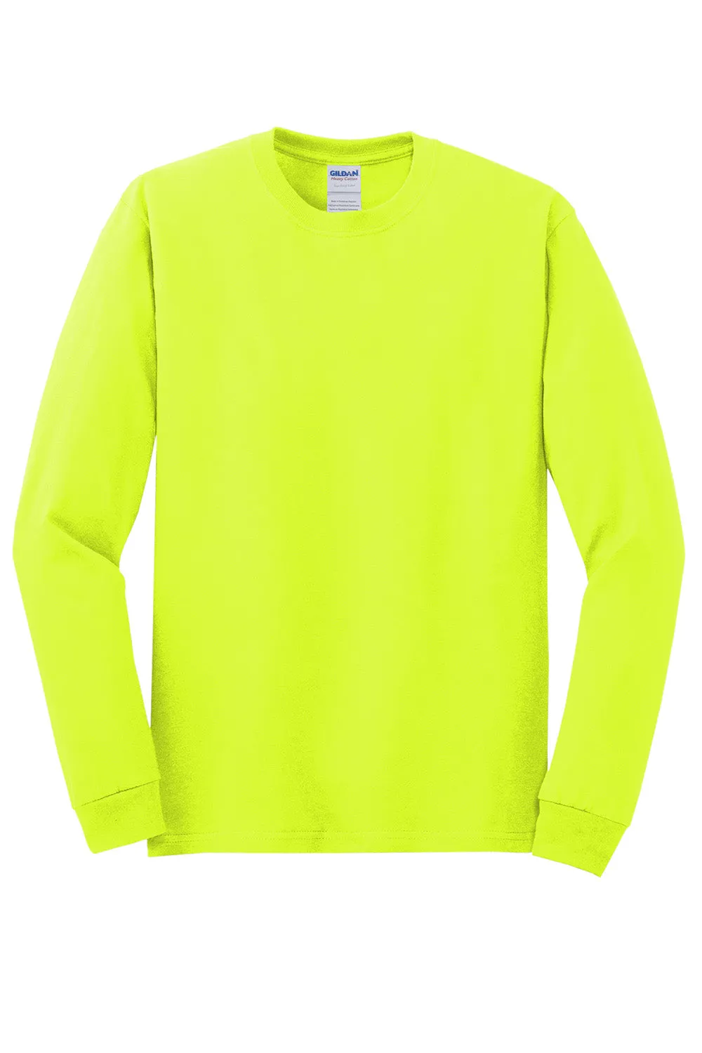 Gildan Mens Long Sleeve Crewneck T-Shirt - Safety Green  Affordable Clothing Gildan