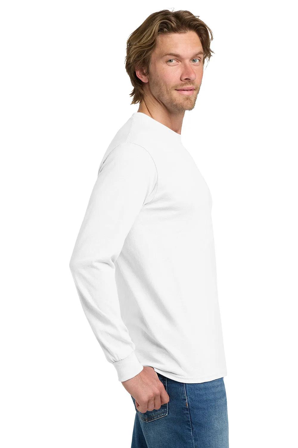 Gildan Mens Long Sleeve Crewneck T-Shirt - White  Affordable Clothing Gildan