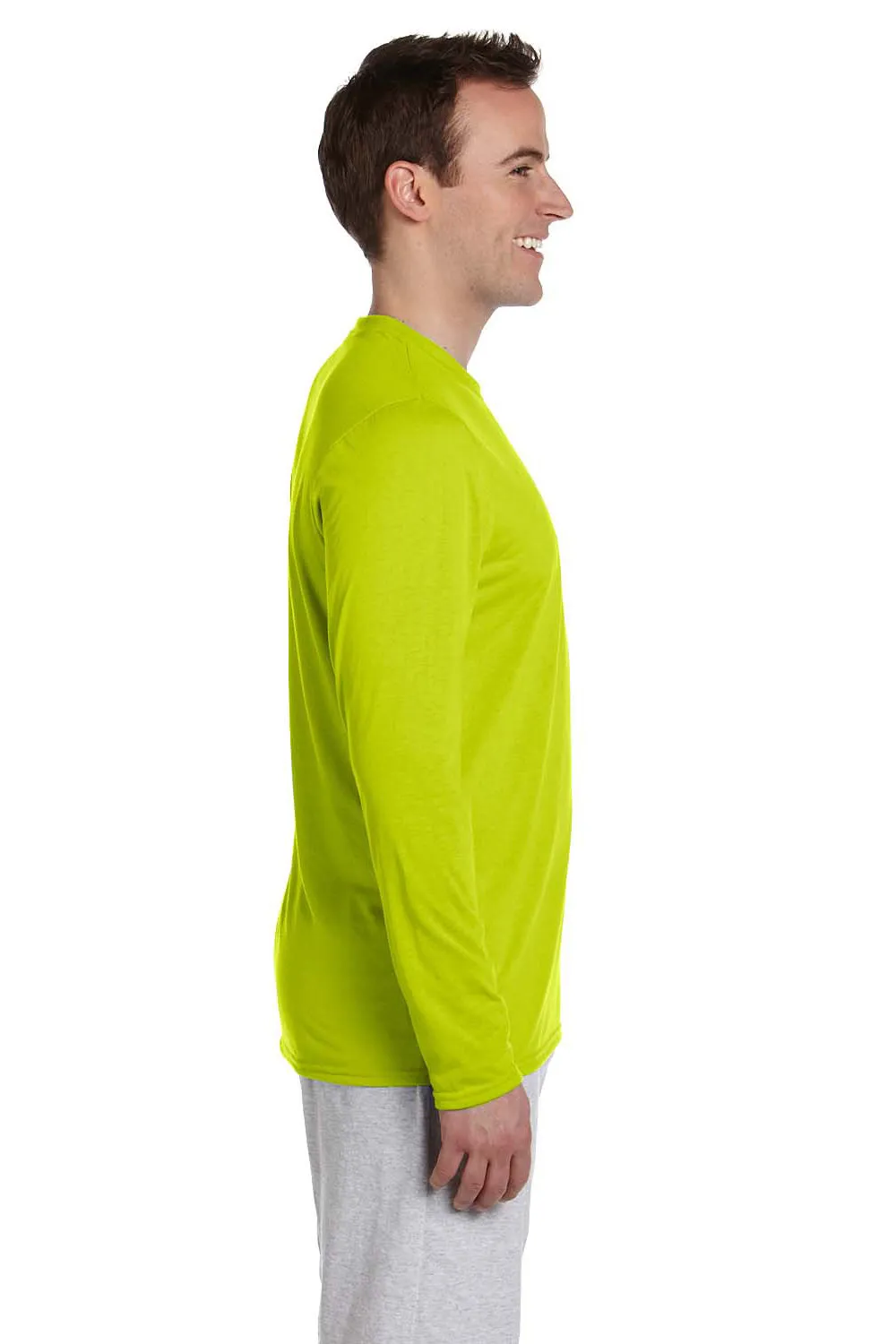 Gildan Mens Performance Jersey Moisture Wicking Long Sleeve Crewneck T-Shirt - Safety Green  Affordable Clothing Gildan