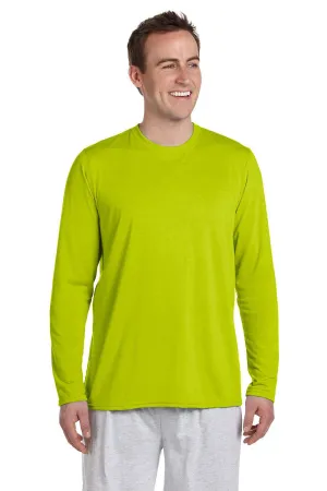 Gildan Mens Performance Jersey Moisture Wicking Long Sleeve Crewneck T-Shirt - Safety Green  Affordable Clothing Gildan