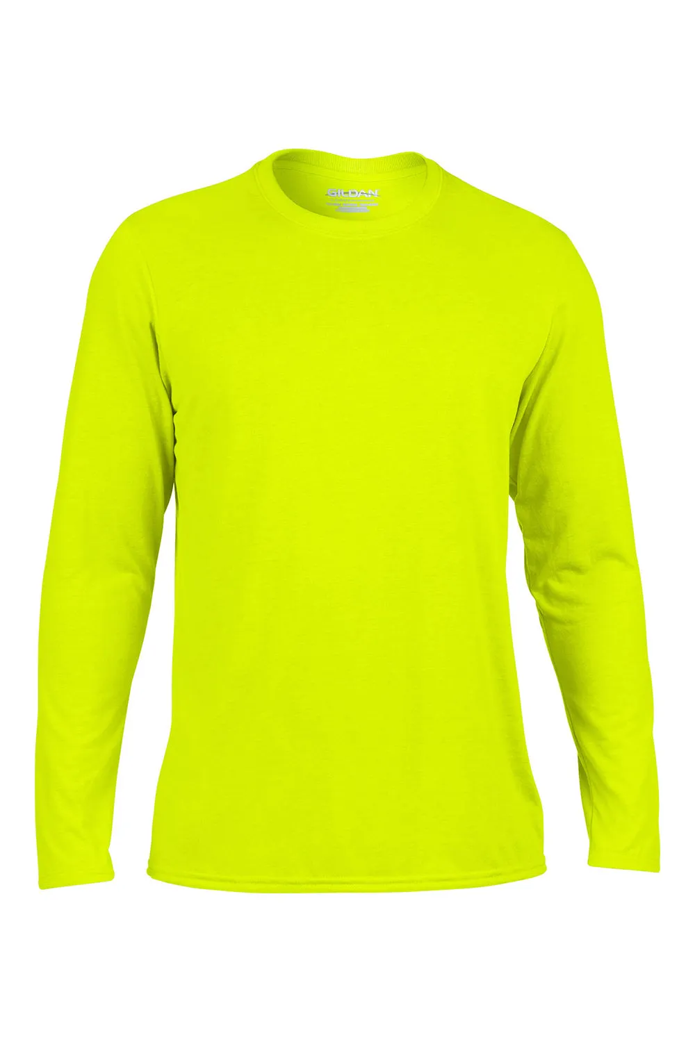 Gildan Mens Performance Jersey Moisture Wicking Long Sleeve Crewneck T-Shirt - Safety Green  Affordable Clothing Gildan
