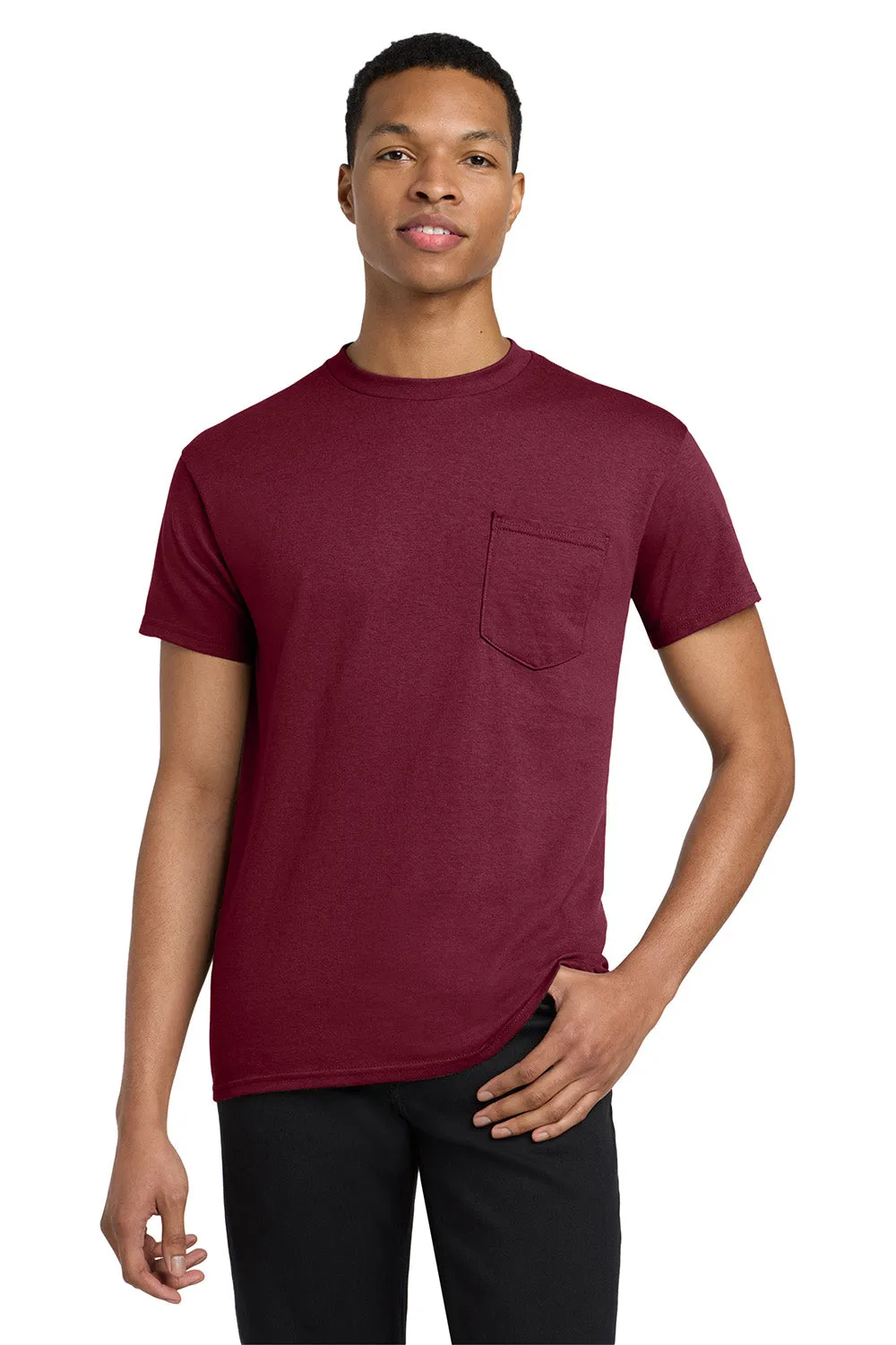 Gildan Mens Short Sleeve Crewneck T-Shirt w/ Pocket - Maroon  Affordable Clothing Gildan