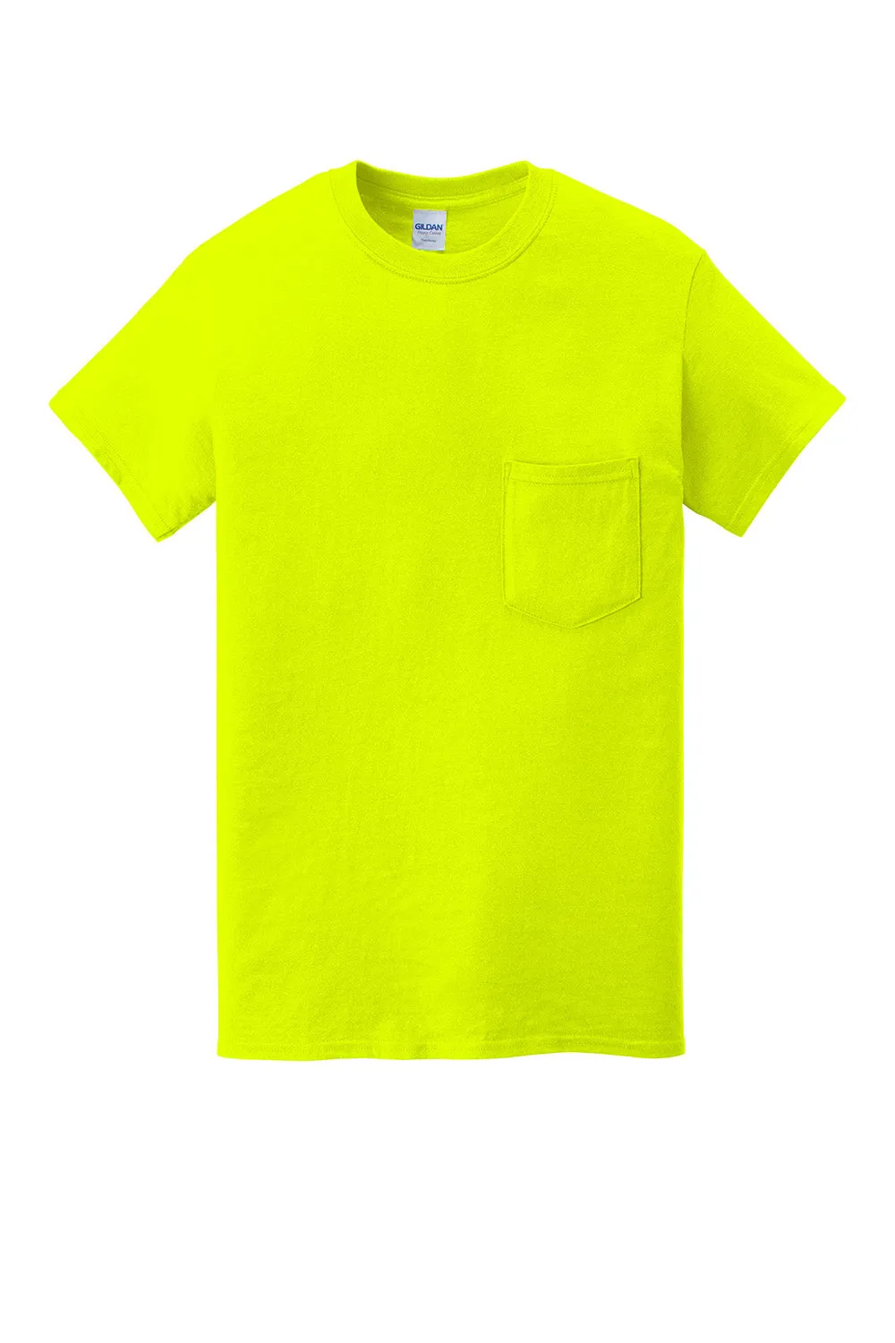 Gildan Mens Short Sleeve Crewneck T-Shirt w/ Pocket - Safety Green  Affordable Clothing Gildan