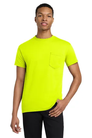 Gildan Mens Short Sleeve Crewneck T-Shirt w/ Pocket - Safety Green  Affordable Clothing Gildan