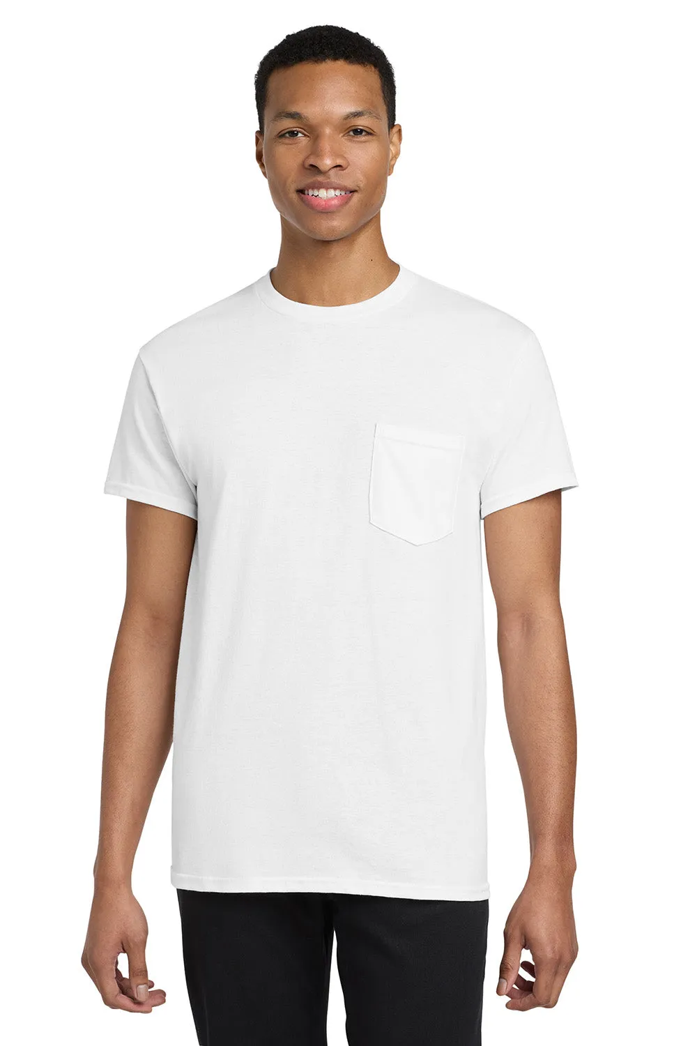 Gildan Mens Short Sleeve Crewneck T-Shirt w/ Pocket - White  Affordable Clothing Gildan
