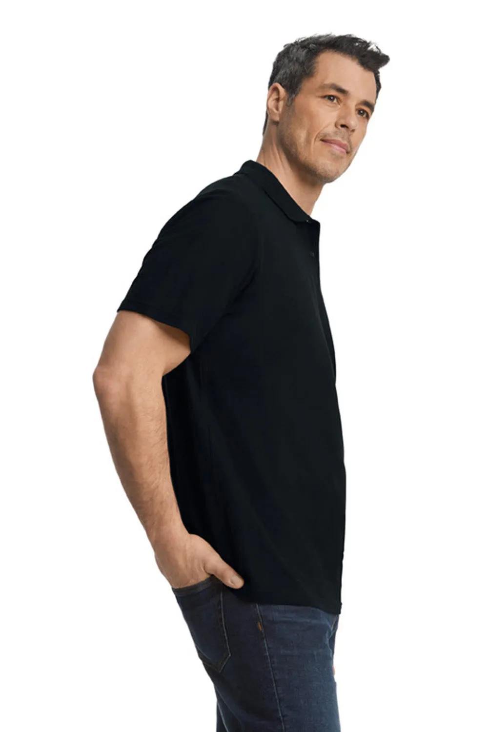Gildan Mens SoftStyle Double Pique Short Sleeve Polo Shirt - Black  Affordable Clothing Gildan