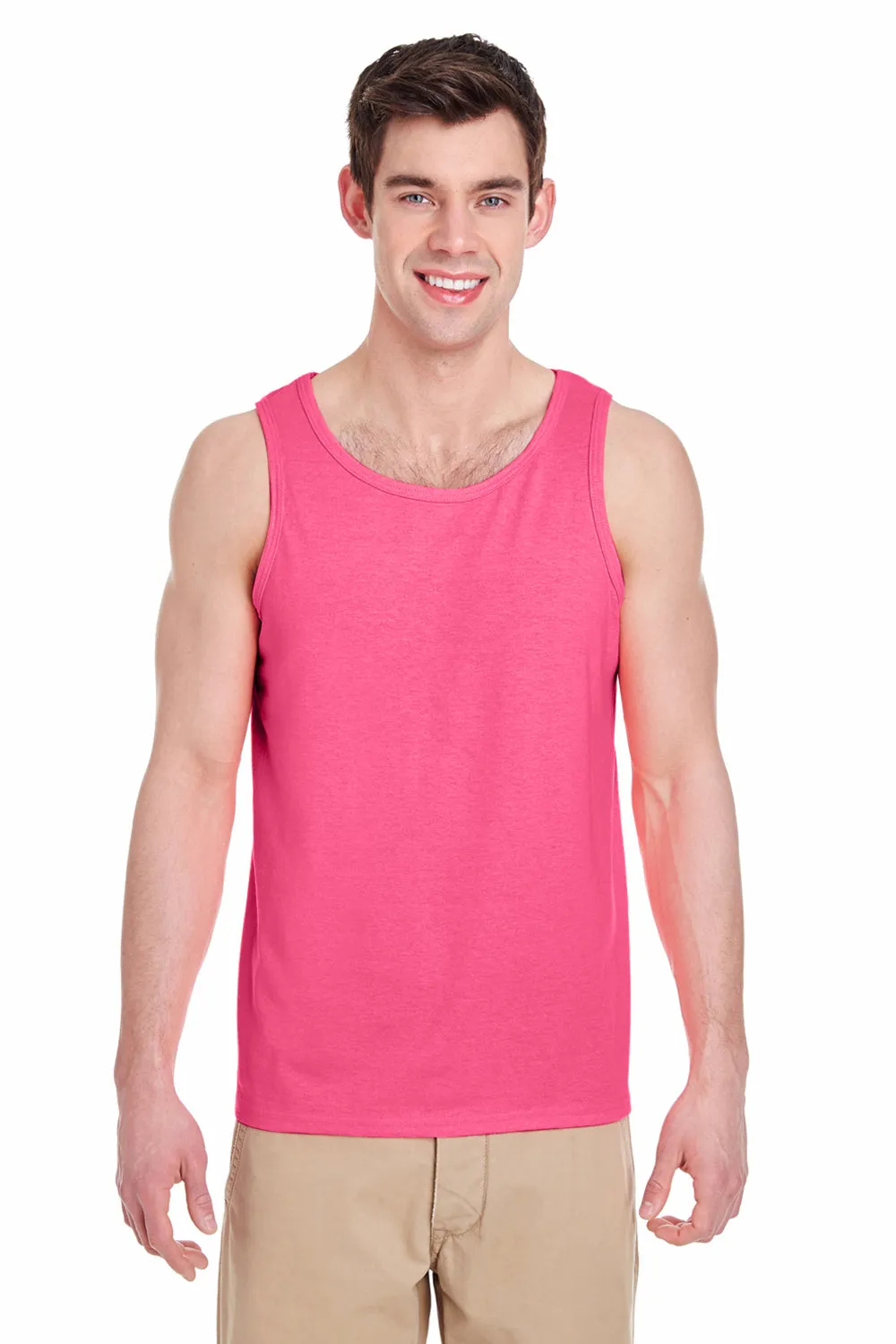 Gildan Mens Tank Top - Safety Pink  Affordable Clothing Gildan