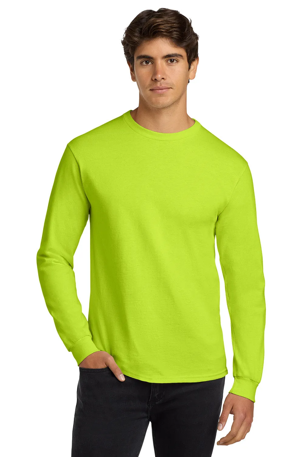 Gildan Mens Ultra Long Sleeve Crewneck T-Shirt - Safety Green  Affordable Clothing Gildan