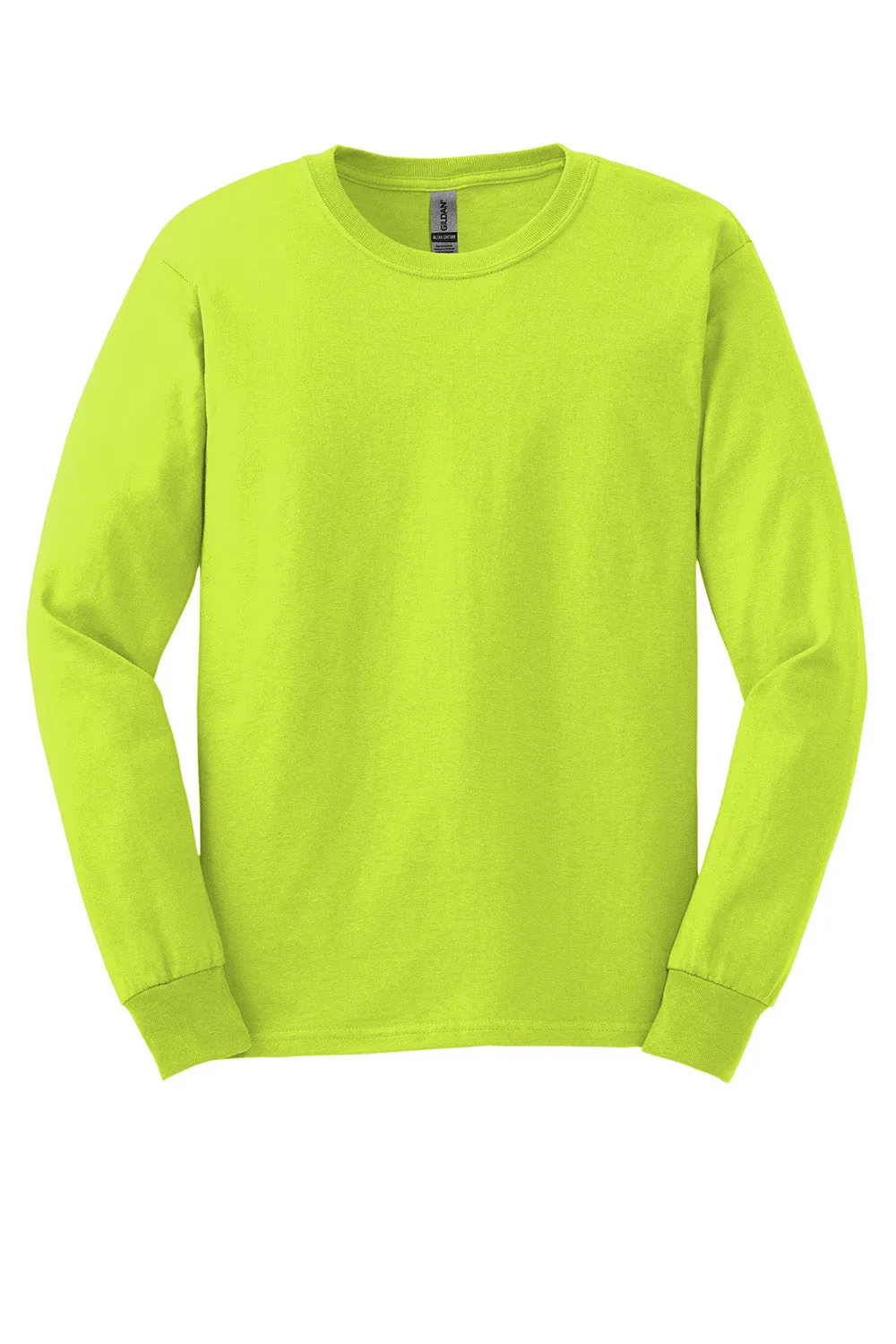 Gildan Mens Ultra Long Sleeve Crewneck T-Shirt - Safety Green  Affordable Clothing Gildan