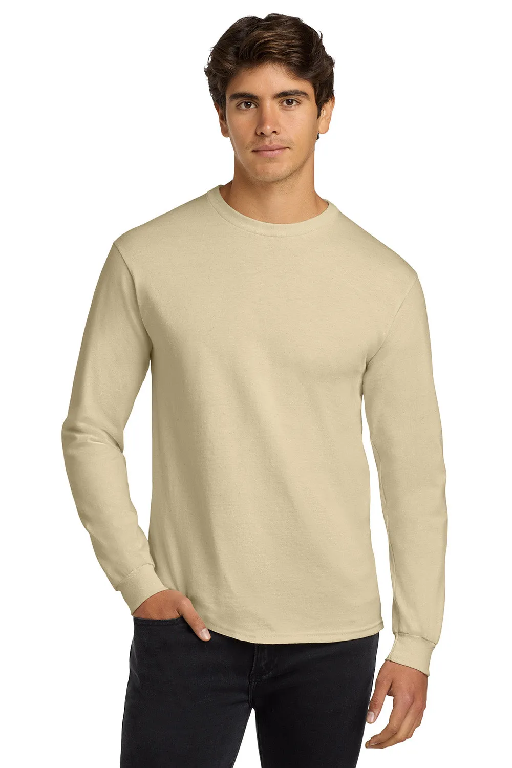 Gildan Mens Ultra Long Sleeve Crewneck T-Shirt - Sand  Affordable Clothing Gildan