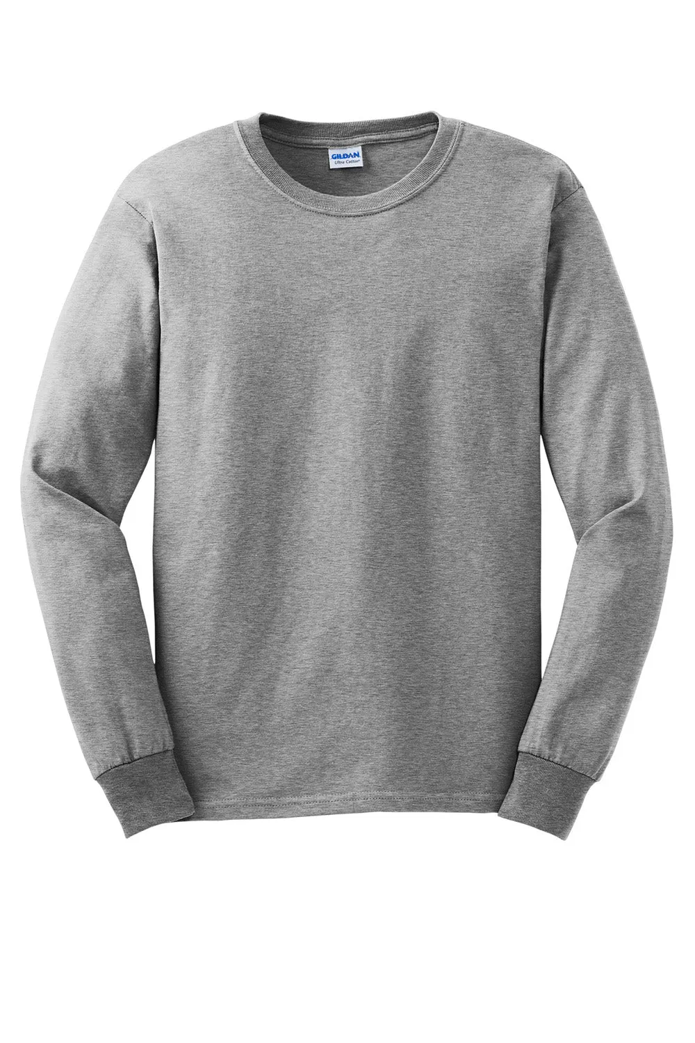 Gildan Mens Ultra Long Sleeve Crewneck T-Shirt - Sport Grey  Affordable Clothing Gildan