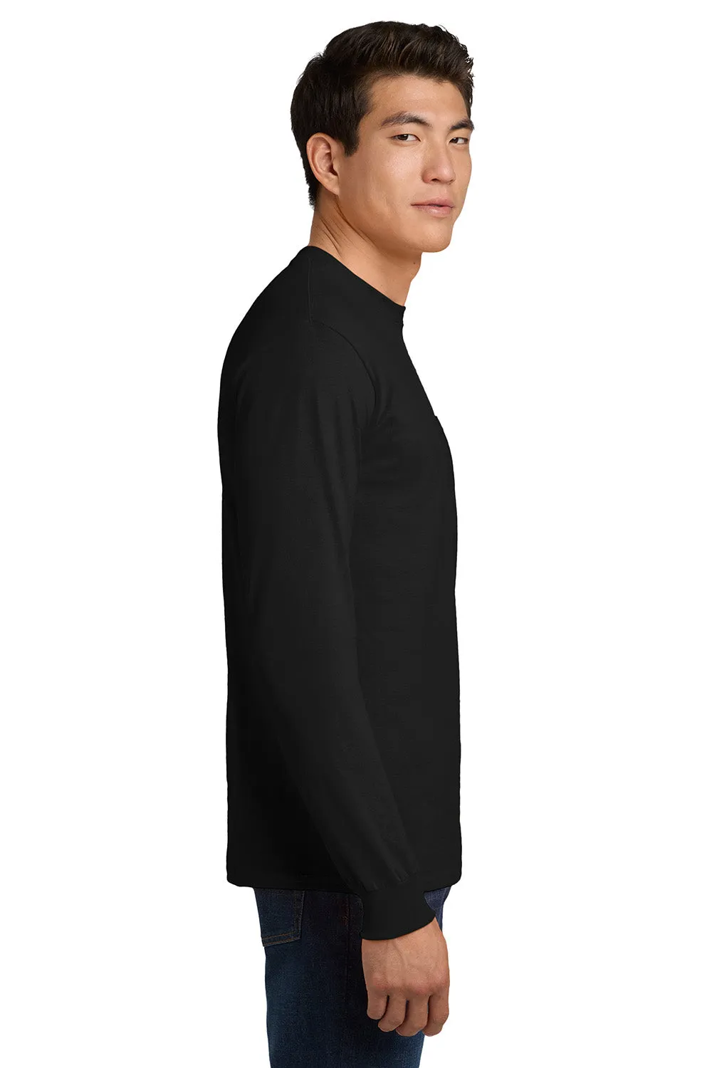 Gildan Mens Ultra Long Sleeve Crewneck T-Shirt w/ Pocket - Black  Affordable Clothing Gildan