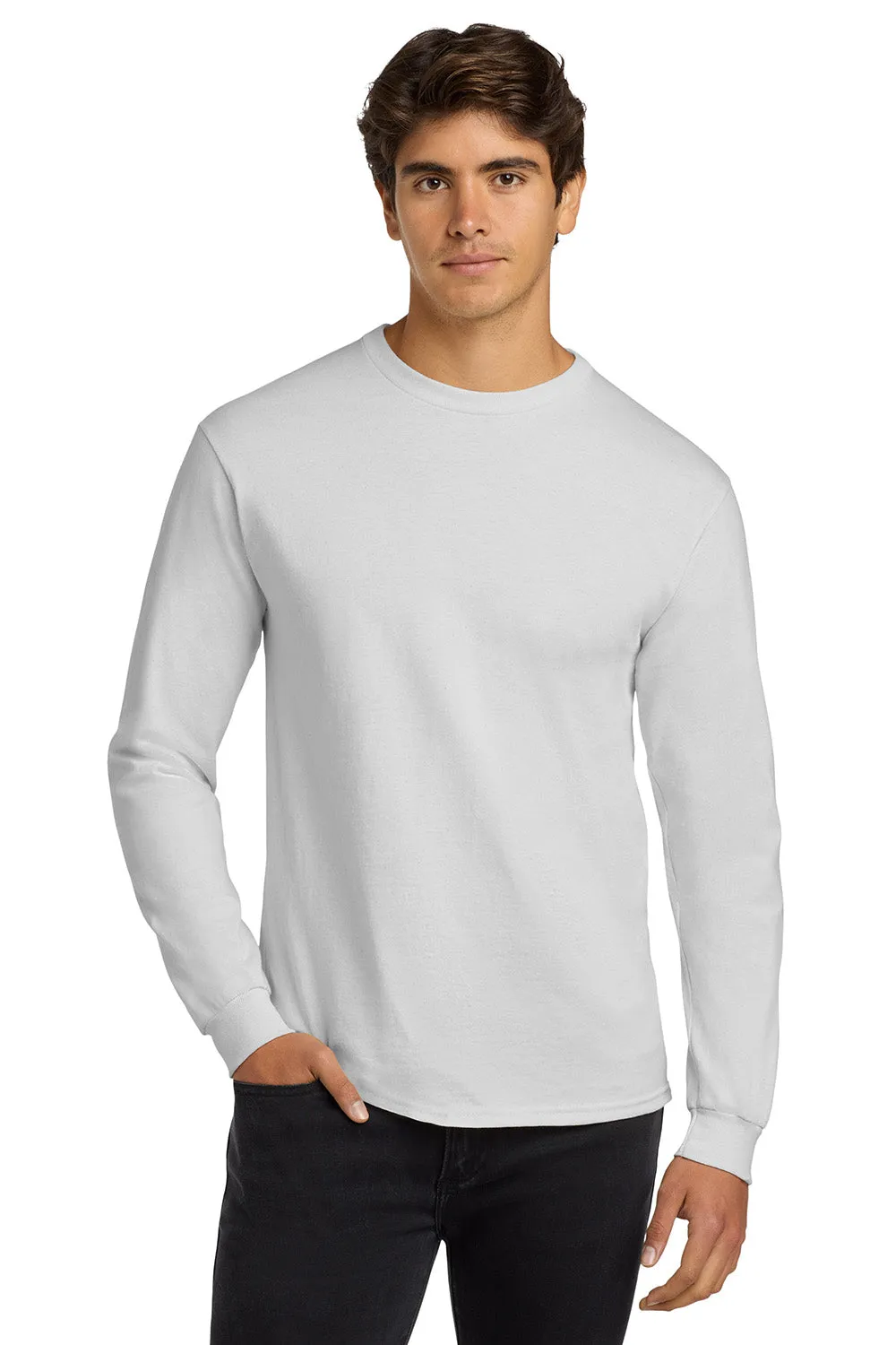 Gildan Mens Ultra Long Sleeve Crewneck T-Shirt - White  Affordable Clothing Gildan