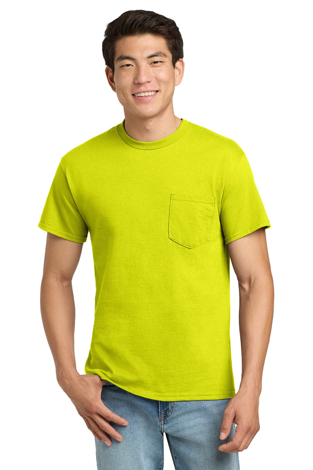 Gildan Mens Ultra Short Sleeve Crewneck T-Shirt w/ Pocket - Safety Green  Affordable Clothing Gildan