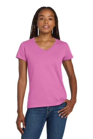 Gildan Womens Short Sleeve V-Neck T-Shirt - Azalea Pink  Affordable Clothing Gildan