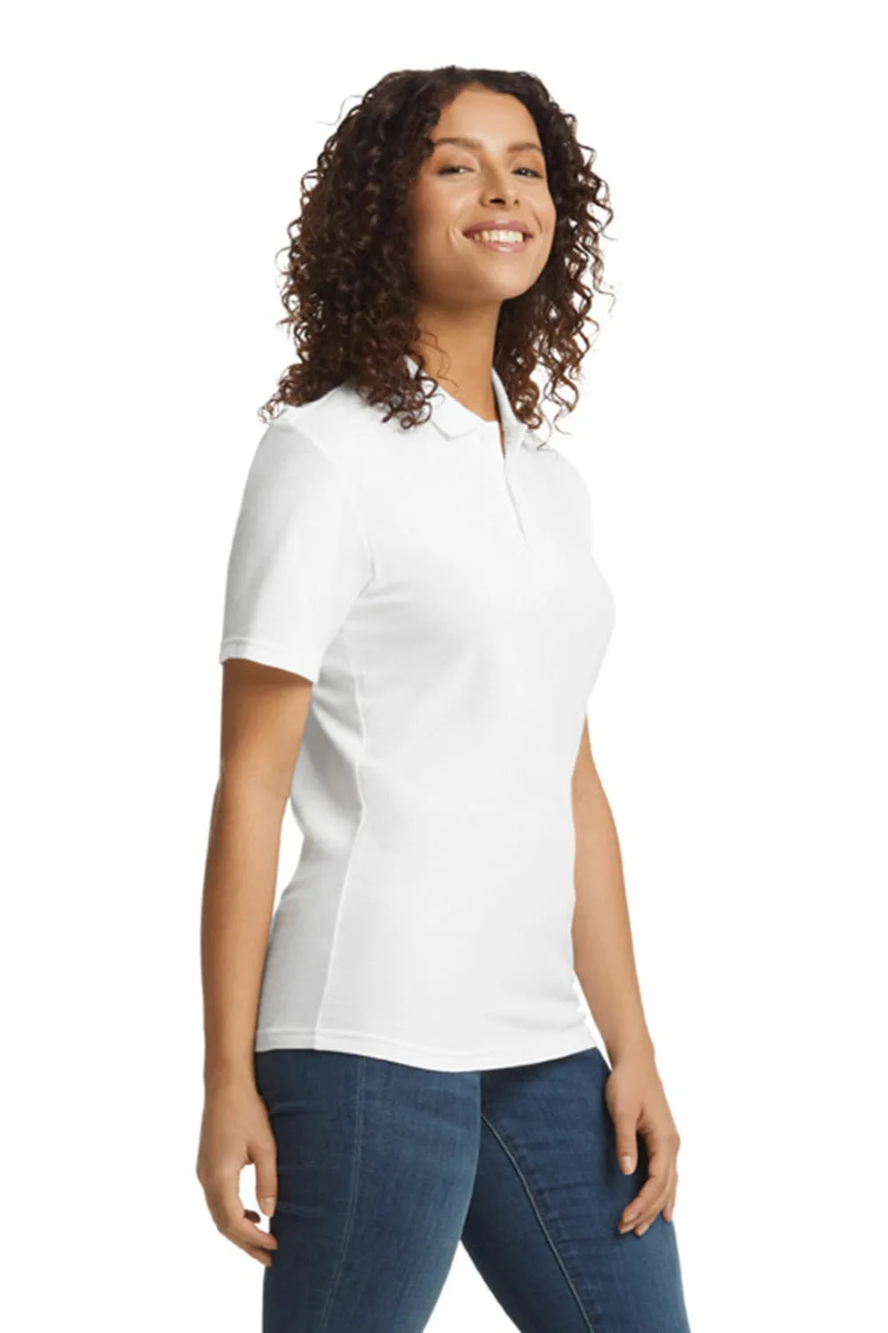 Gildan Womens SoftStyle Double Pique Short Sleeve Polo Shirt - White  Affordable Clothing Gildan