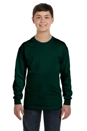 Gildan Youth Long Sleeve Crewneck T-Shirt - Forest Green  Affordable Clothing Gildan