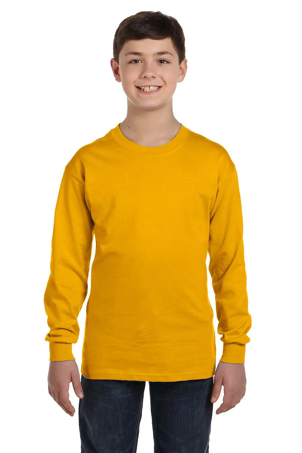 Gildan Youth Long Sleeve Crewneck T-Shirt - Gold  Affordable Clothing Gildan