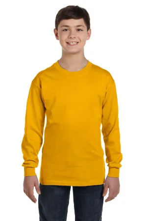 Gildan Youth Long Sleeve Crewneck T-Shirt - Gold  Affordable Clothing Gildan
