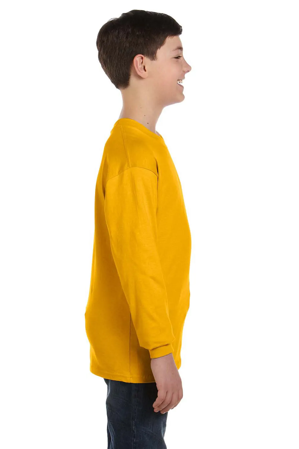 Gildan Youth Long Sleeve Crewneck T-Shirt - Gold  Affordable Clothing Gildan