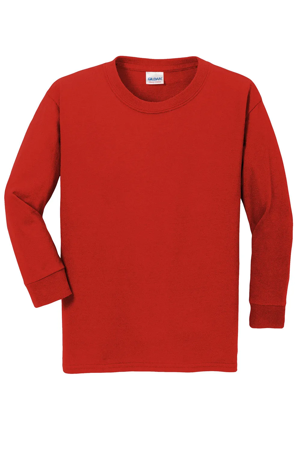 Gildan Youth Long Sleeve Crewneck T-Shirt - Red  Affordable Clothing Gildan